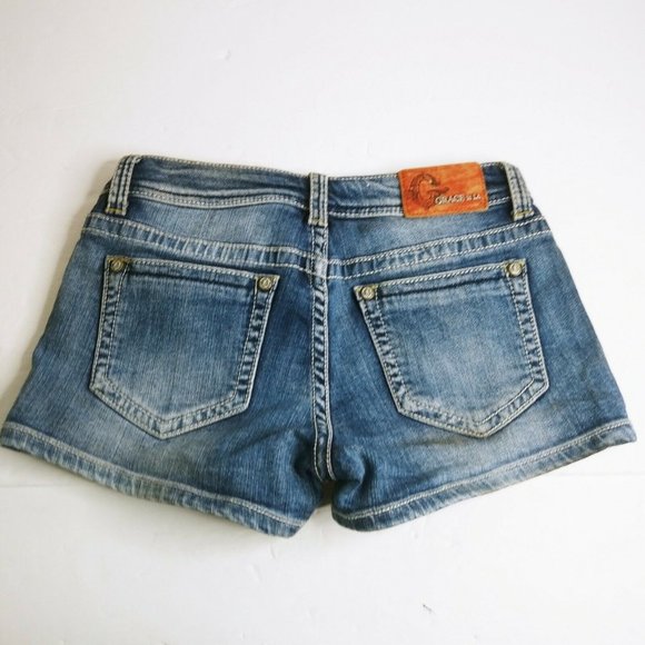 GRACE Dark Wash Embroidered/Beaded Blue Denim Jean Shorts Sz 27 x 3" x7.5 Rise - Picture 8 of 8
